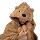 Winter Throw Blanket Cloak With Hood Thick Soft Plush Warm Wearable Blanket for Children and Adults Brown 120x123cm
