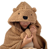 Winter Throw Blanket Cloak With Hood Thick Soft Plush Warm Wearable Blanket for Children and Adults Brown 120x123cm