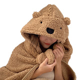 Winter Throw Blanket Cloak With Hood Thick Soft Plush Warm Wearable Blanket for Children and Adults Brown 120x123cm