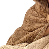 Winter Throw Blanket Cloak With Hood Thick Soft Plush Warm Wearable Blanket for Children and Adults Brown 120x123cm