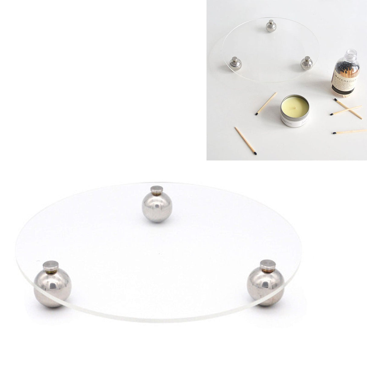 Acrylic Storage Tray Clear Transparent Stainless Steel Round Feet Minimalist Style Decorative Practical Desktop Shelf for Cafes Round