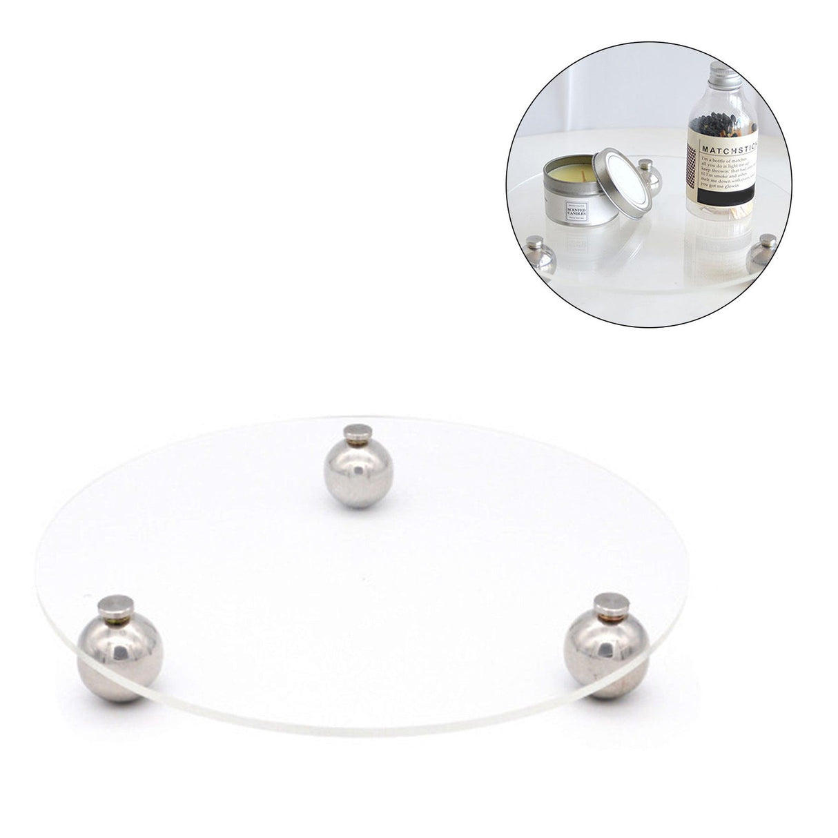 Acrylic Storage Tray Clear Transparent Stainless Steel Round Feet Minimalist Style Decorative Practical Desktop Shelf for Cafes Round