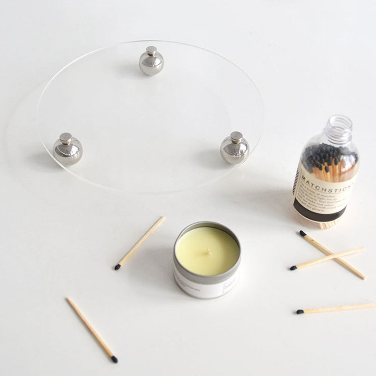 Acrylic Storage Tray Clear Transparent Stainless Steel Round Feet Minimalist Style Decorative Practical Desktop Shelf for Cafes Round