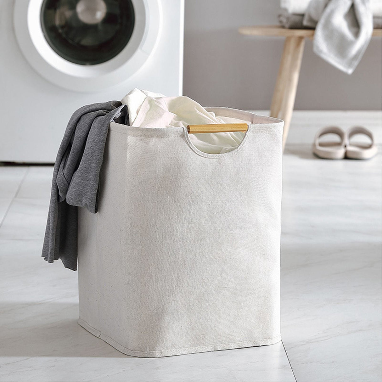 Large Laundry Basket Waterproof Collapsible Laundry Hamper with Wooden Handle for Household Bathroom S 40cm