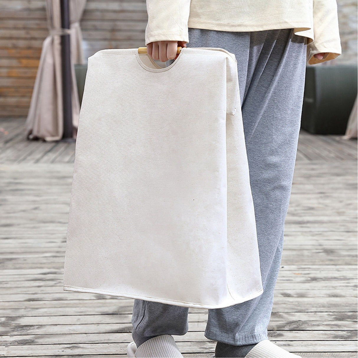 Large Laundry Basket Waterproof Collapsible Laundry Hamper with Wooden Handle for Household Bathroom S 40cm