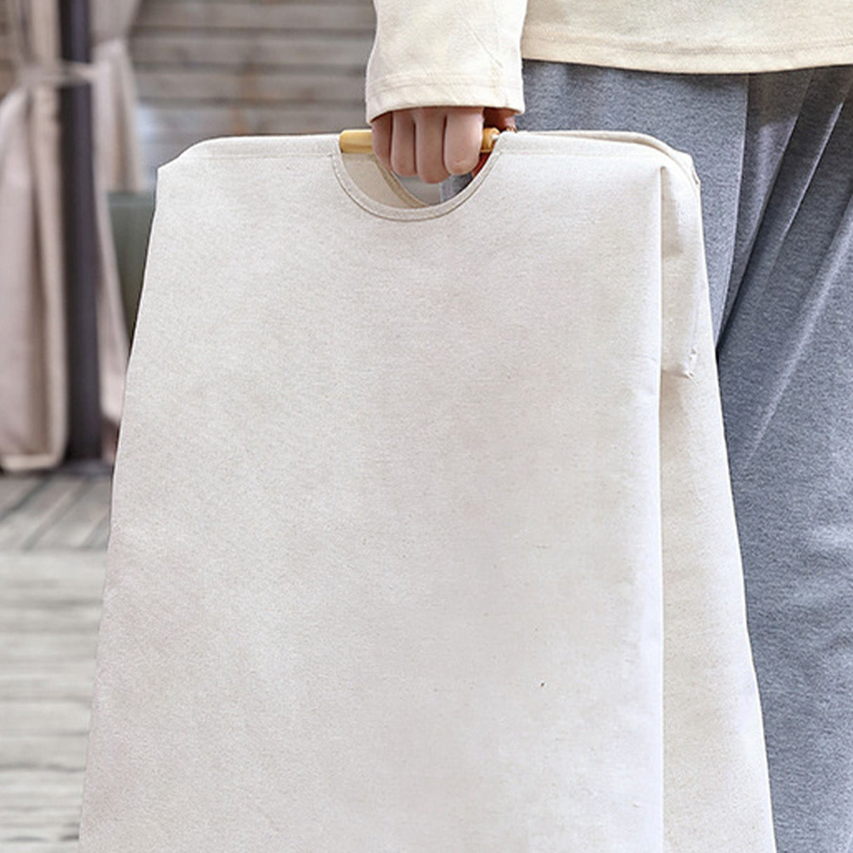Large Laundry Basket Waterproof Collapsible Laundry Hamper with Wooden Handle for Household Bathroom S 40cm