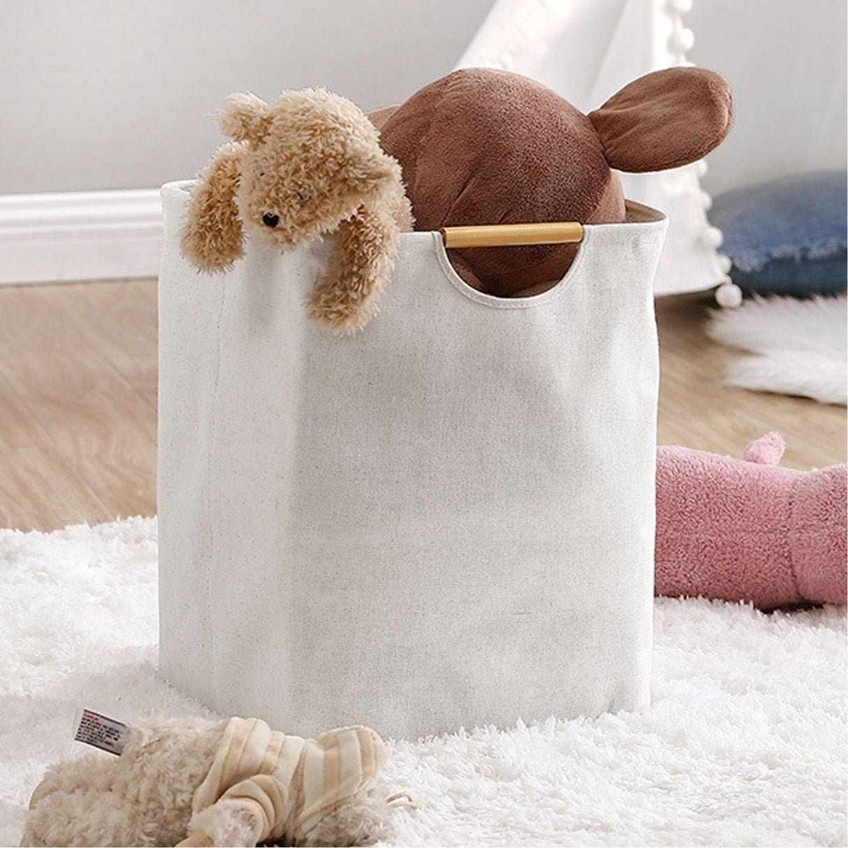 Large Laundry Basket Waterproof Collapsible Laundry Hamper with Wooden Handle for Household Bathroom S 40cm