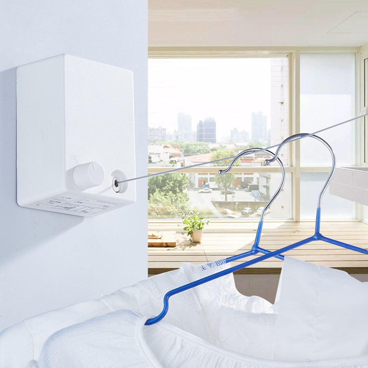4.2m Clothes Drying Laundry Line Retractable Stainless Steel Punch Free Clothes Drying Rope for Home Balcony White