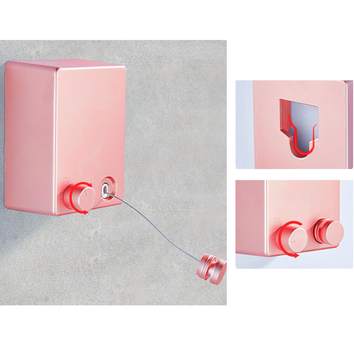 4.2m Clothes Drying Laundry Line Retractable Stainless Steel Punch Free Clothes Drying Rope for Home Balcony Pink