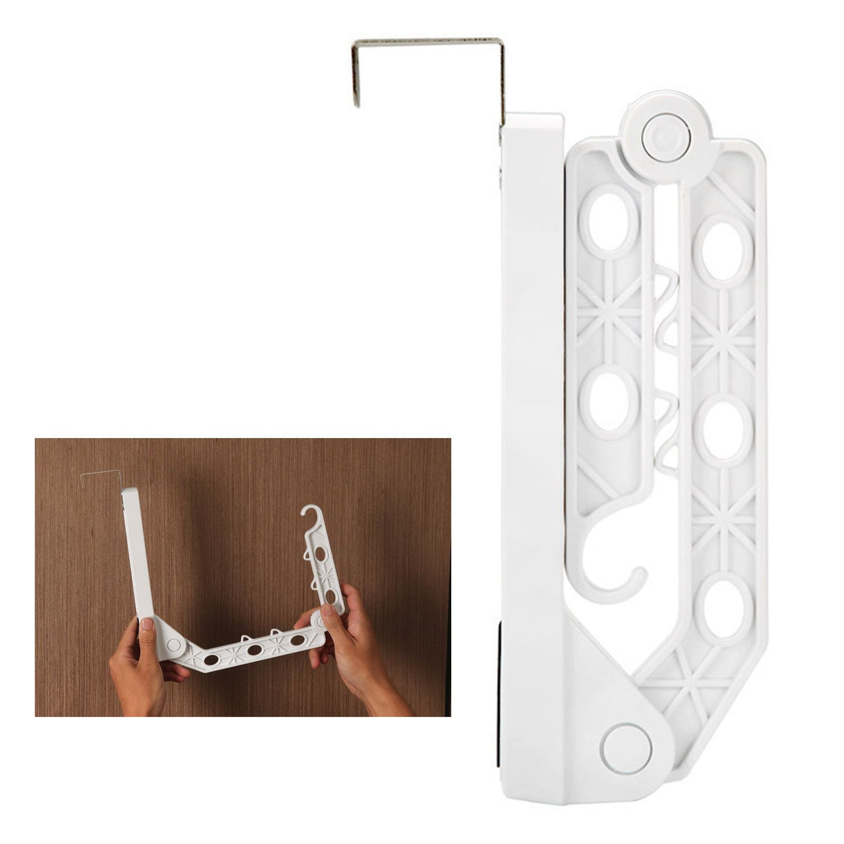 Folding Door Hanger with 5 Holes Retractable Over The Door Laundry Clothes Hanger Rack Space Saving Coat Organizer White