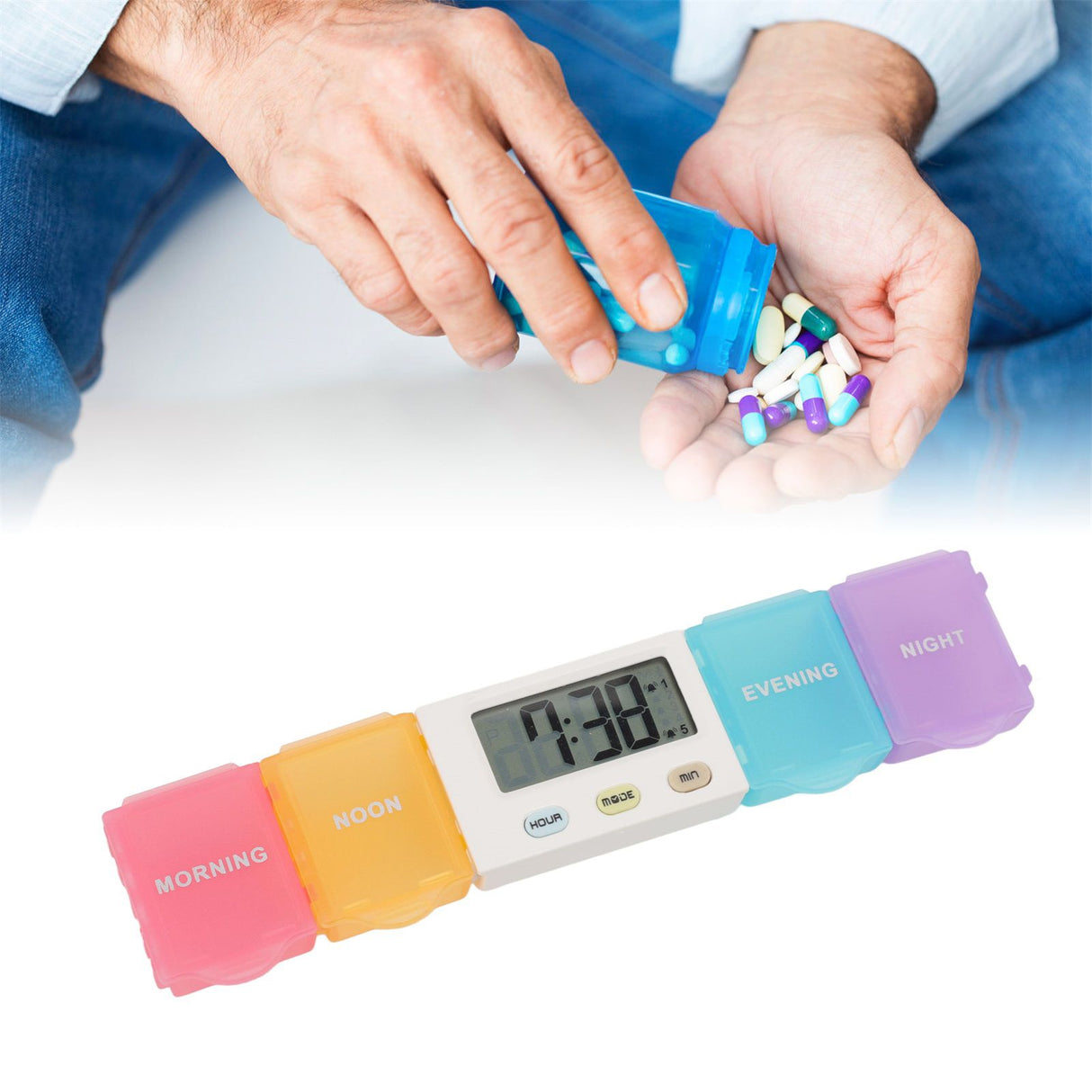 Electronic Medicine Box Detachable Washable Large Capacity Portable Tablet Case with Timer Reminder for Travel 4 Grids