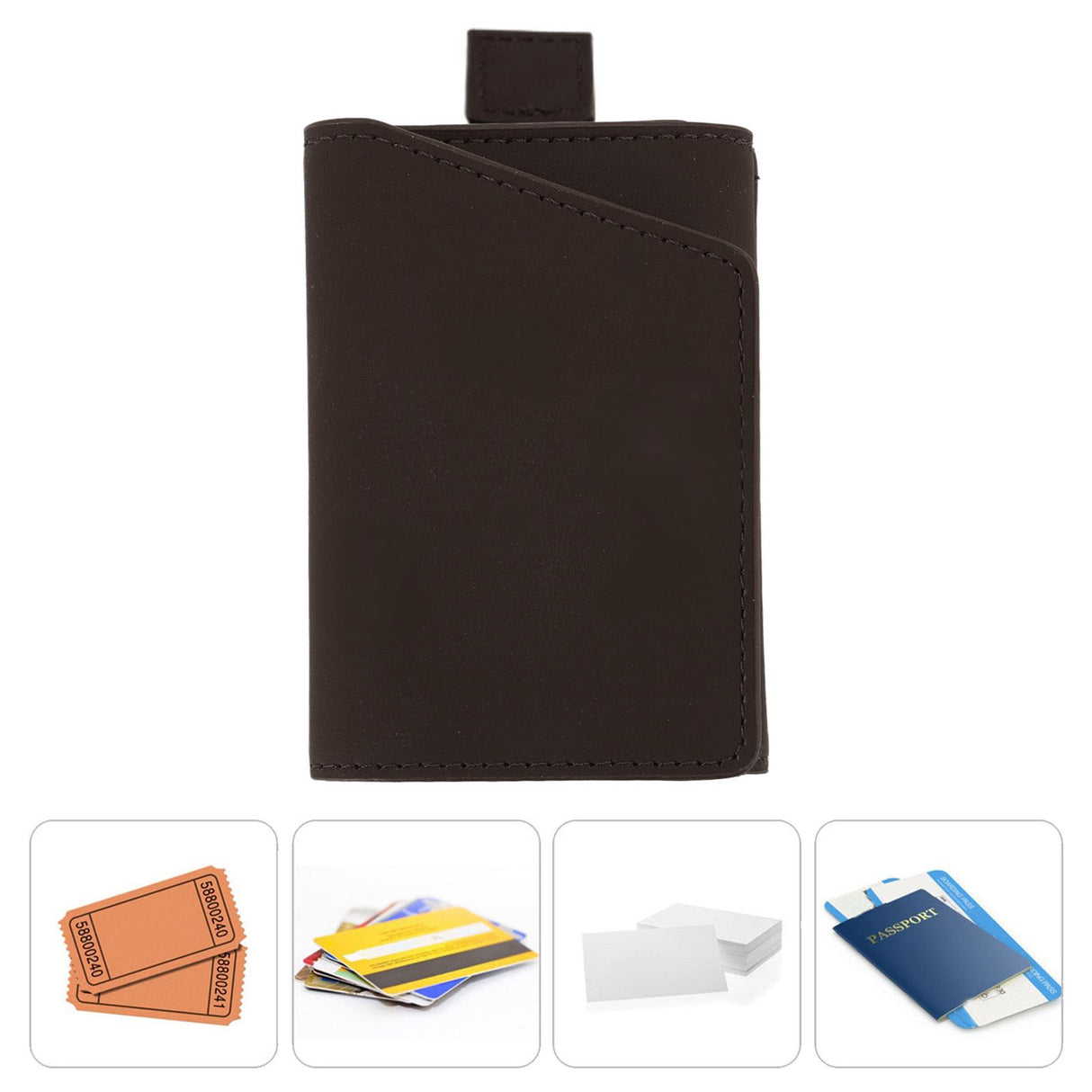 Minimalist Wallet Leather Credit Card Holder Coin Purse Portable Multi Function Card Holder Wallet for Men Women Brown