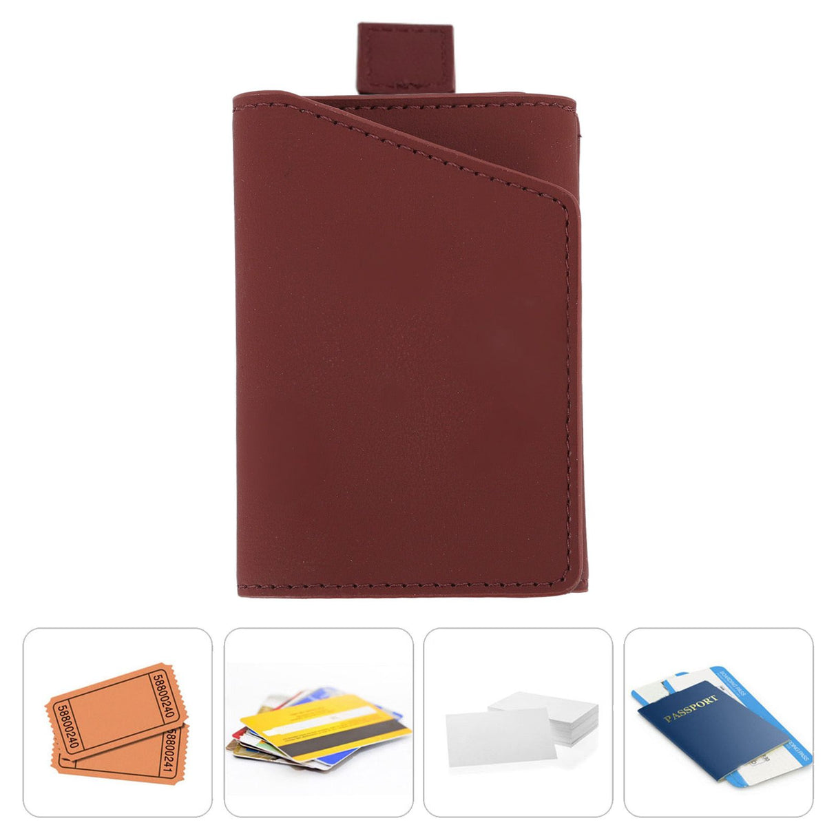 Minimalist Wallet Leather Credit Card Holder Coin Purse Portable Multi Function Card Holder Wallet for Men Women Brownish Red