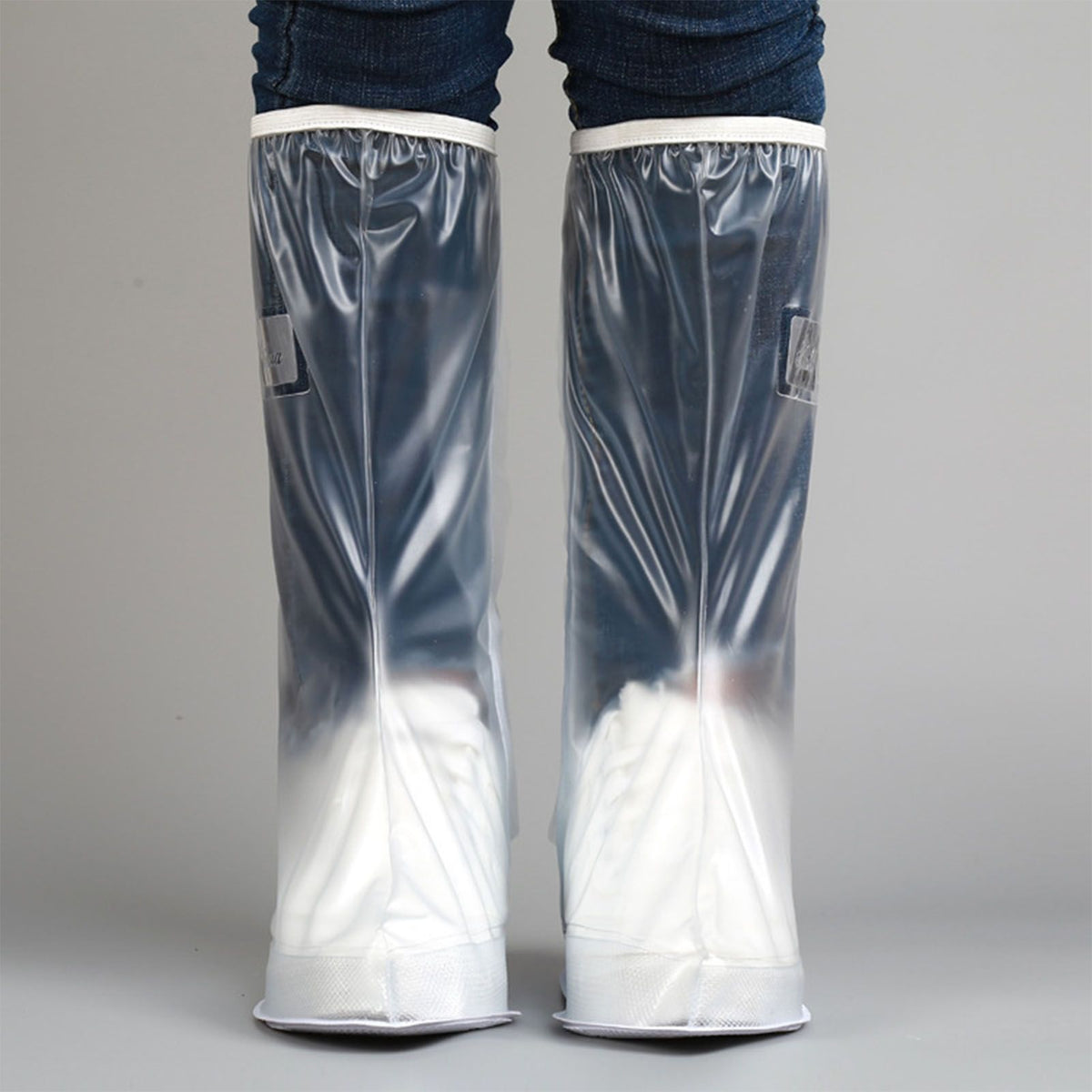 Transparent Knee High Rain Shoe Cover Reusable Waterproof Shoe Cover with Side Zipper for Men Women XXXL