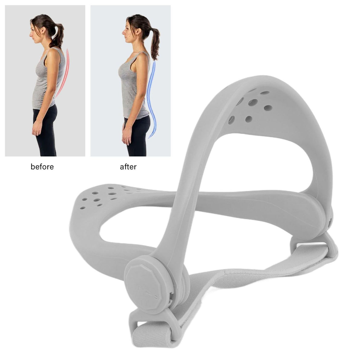Neck Support Posture Corrector Neck Brace 360 Degree Adjustable Cervical Traction Device for Pain Pressure Relieve Grey