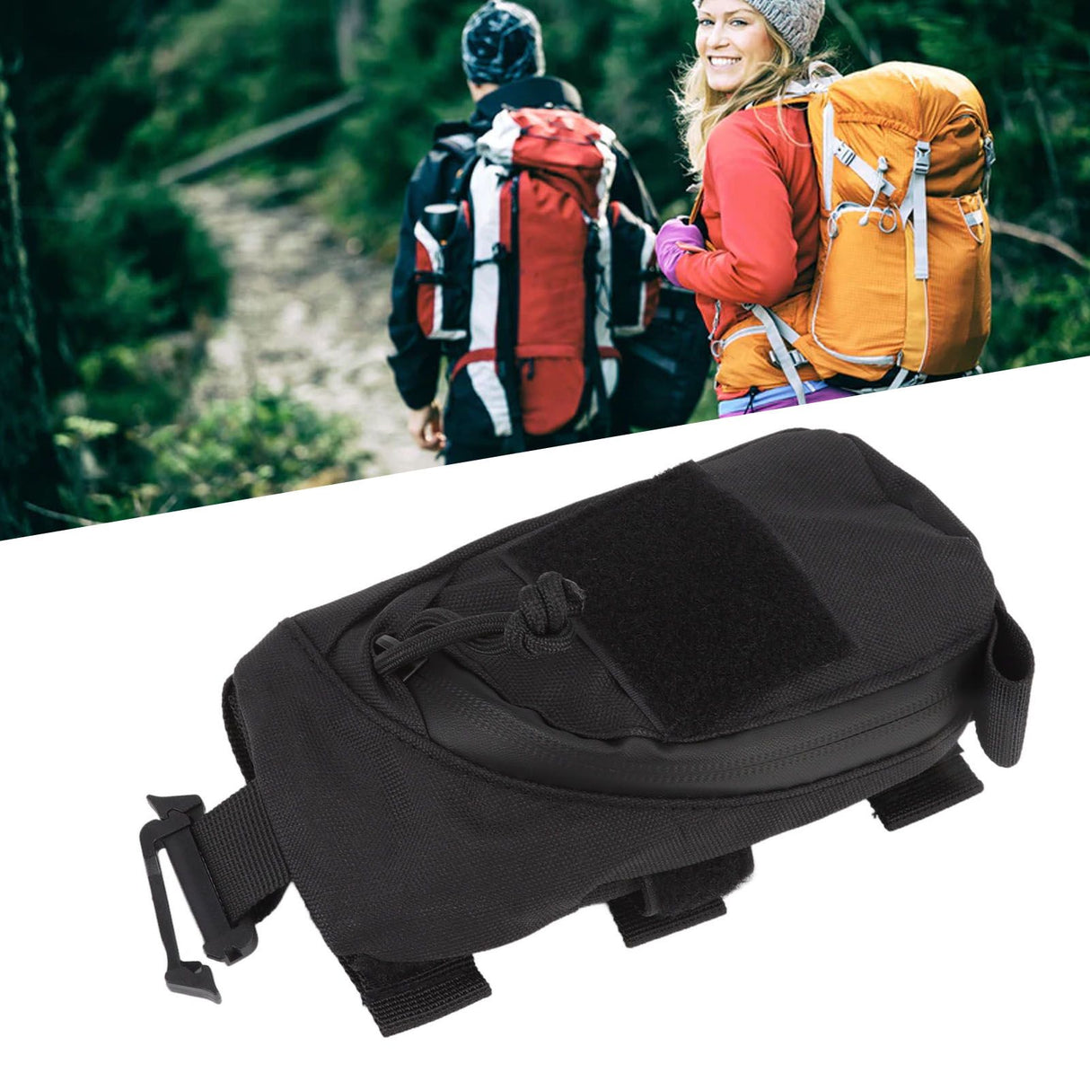 Outdoor Backpack Shoulder Strap Pouch Clip On Pouch Backpack Attachment Bag for Hikers Black