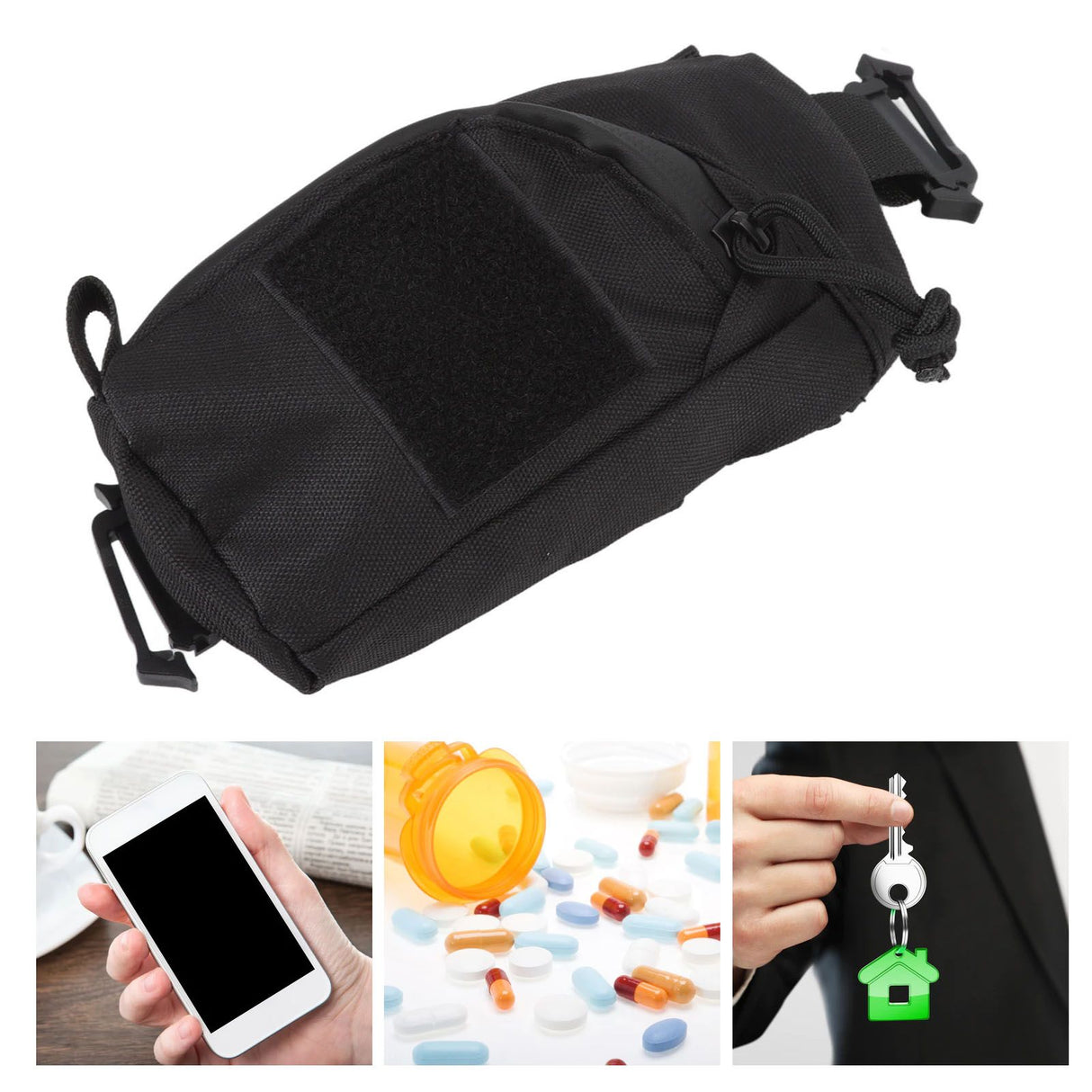 Outdoor Backpack Shoulder Strap Pouch Clip On Pouch Backpack Attachment Bag for Hikers Black