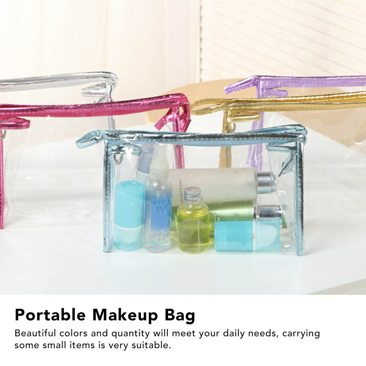 5PCS Clear Cosmetic Bag Five Colors Transparent Fashion PU Leather Handbag Makeup Bag Travel Storage Bag