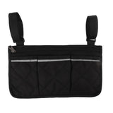 Wheelchair Pouch Bag Waterproof Polyester Multi Pocket Design Wheelchair Side Pocket for Outdoor Mobile Chair Black - Front View