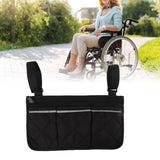 Wheelchair Pouch Bag Waterproof Polyester Multi Pocket Design Wheelchair Side Pocket for Outdoor Mobile Chair Black - Extra Image