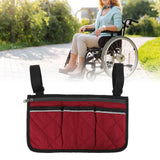 Wheelchair Pouch Bag Waterproof Polyester Multi Pocket Design Wheelchair Side Pocket for Outdoor Mobile Chair Red
