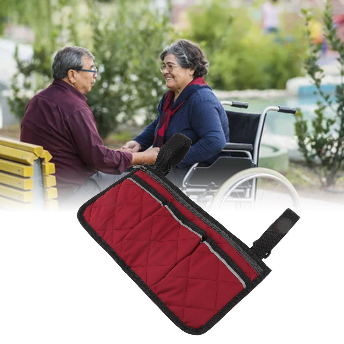 Wheelchair Pouch Bag Waterproof Polyester Multi Pocket Design Wheelchair Side Pocket for Outdoor Mobile Chair Red