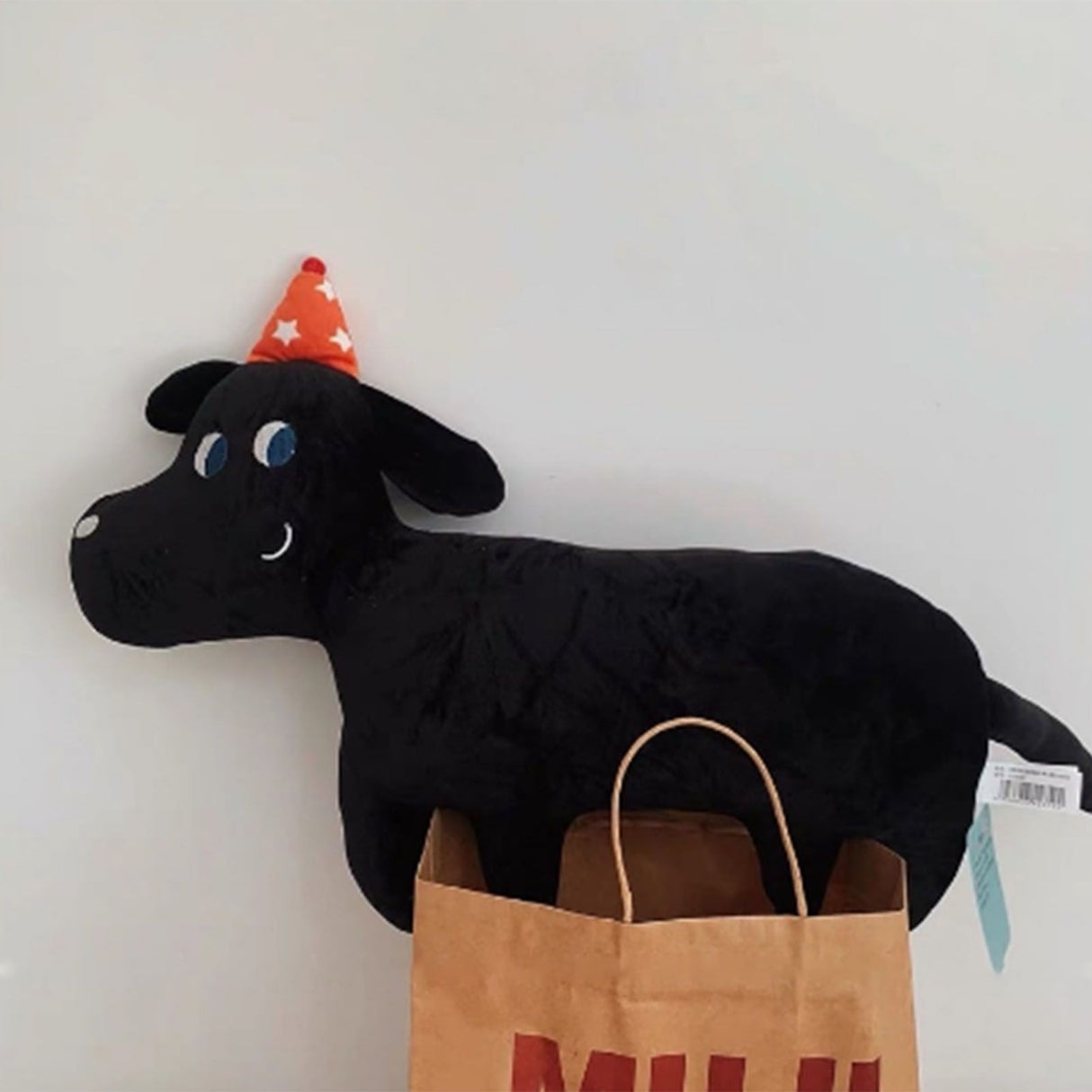 Cute Animal Plush Pillow Soft Comfortable Elastic Stuffed Doll Cushion for Home Bedroom Black Dog