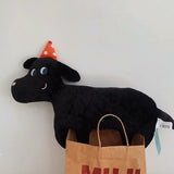 Cute Animal Plush Pillow Soft Comfortable Elastic Stuffed Doll Cushion for Home Bedroom Black Dog