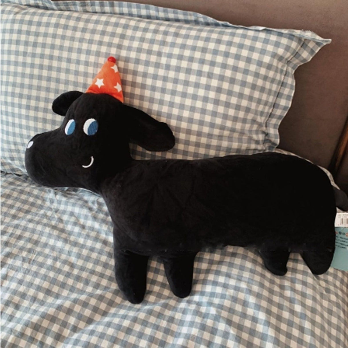 Cute Animal Plush Pillow Soft Comfortable Elastic Stuffed Doll Cushion for Home Bedroom Black Dog