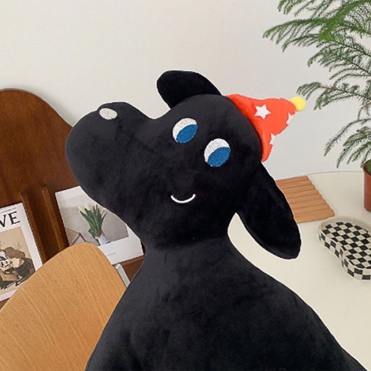 Cute Animal Plush Pillow Soft Comfortable Elastic Stuffed Doll Cushion for Home Bedroom Black Dog