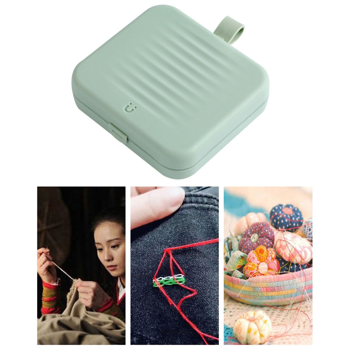 Magnetic Suction Sewing Box Portable Small Double Layer Magnetic Sewing Box Kit for Home Dormitory Travel Green