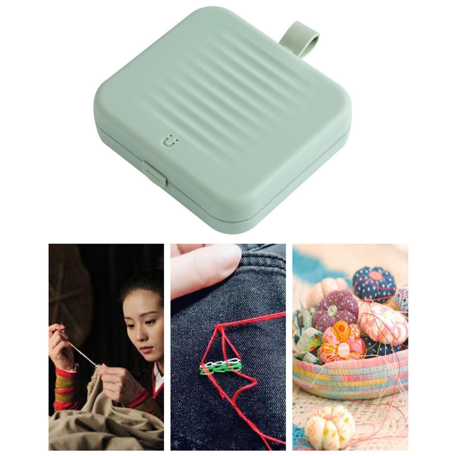 Magnetic Suction Sewing Box Portable Small Double Layer Magnetic Sewing Box Kit for Home Dormitory Travel Green