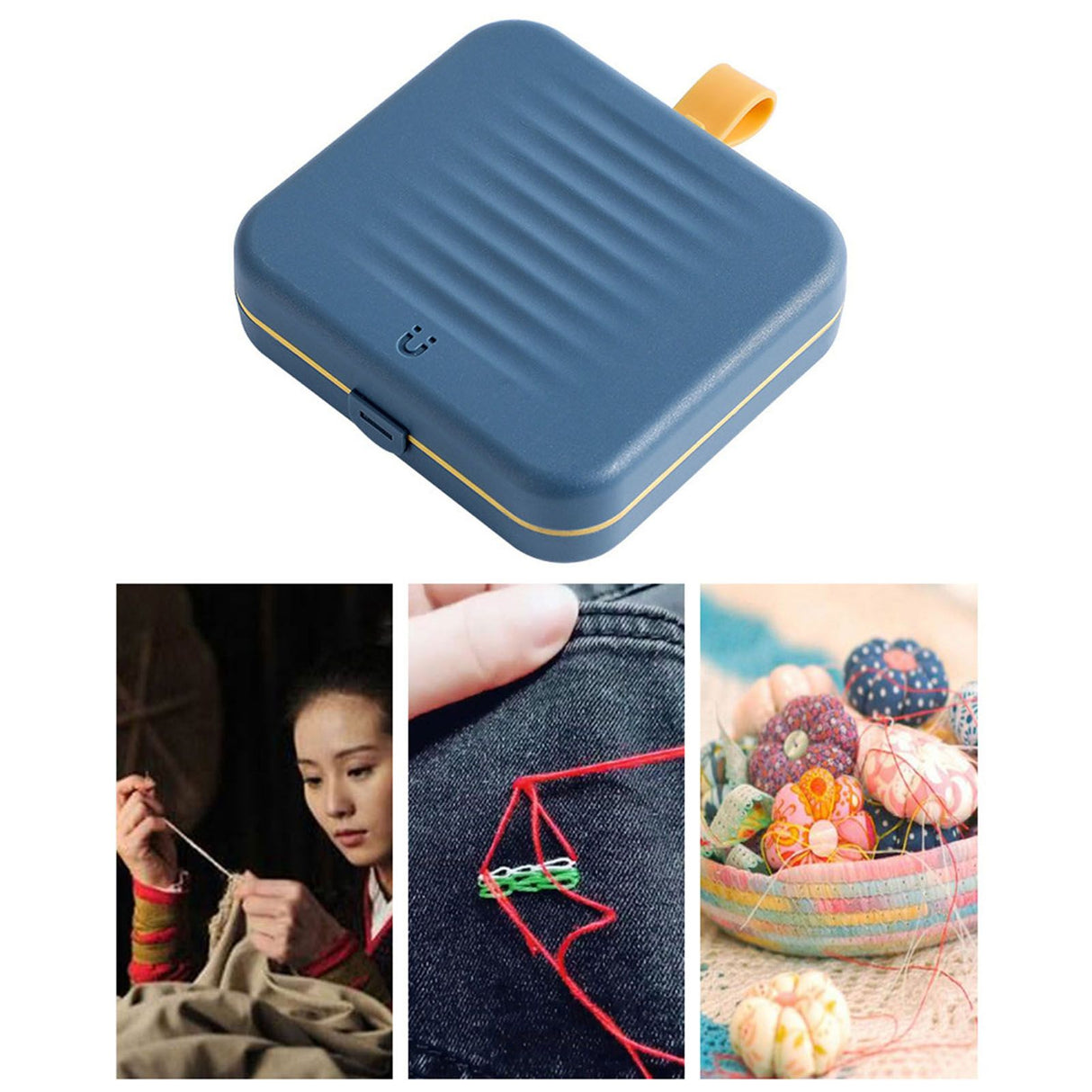 Magnetic Suction Sewing Box Portable Small Double Layer Magnetic Sewing Box Kit for Home Dormitory Travel Blue