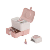 Cosmetic Storage Box 2 Layers Drawer Large Capacity Portable Makeup Storage Box with Handle for Nail Polish Nail Art Pink - Top-Down View