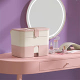 Cosmetic Storage Box 2 Layers Drawer Large Capacity Portable Makeup Storage Box with Handle for Nail Polish Nail Art Pink - Rear View