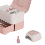 Cosmetic Storage Box 2 Layers Drawer Large Capacity Portable Makeup Storage Box with Handle for Nail Polish Nail Art Pink