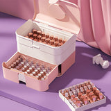 Cosmetic Storage Box 2 Layers Drawer Large Capacity Portable Makeup Storage Box with Handle for Nail Polish Nail Art Pink - Extra Image