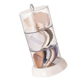 Multi Layer Powder Puff Organizer Breathable Dustproof Earring White Rotatable Container for Home 3 Tiers - Front View