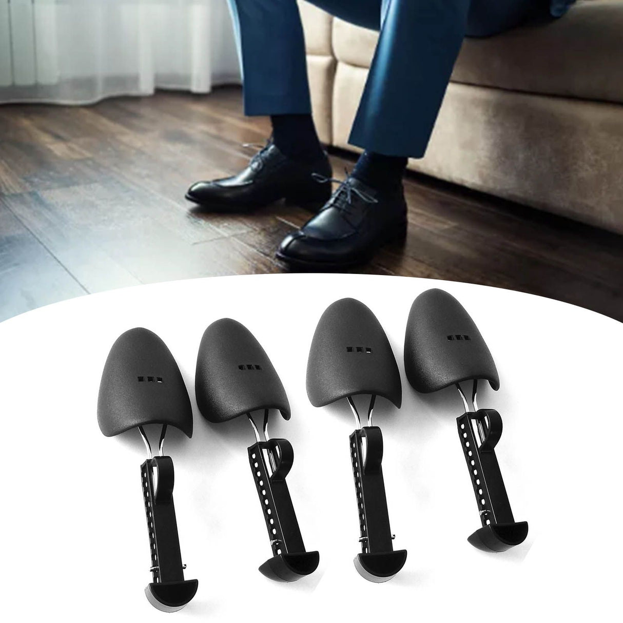 4PCS Shoe Tree 25cm to 30cm Adjustable Shoe Shaper Black Iron Plastic Shoe Stretcher for Home