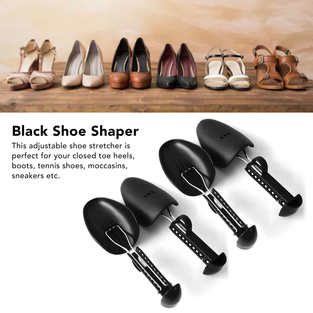 4PCS Shoe Tree 25cm to 30cm Adjustable Shoe Shaper Black Iron Plastic Shoe Stretcher for Home