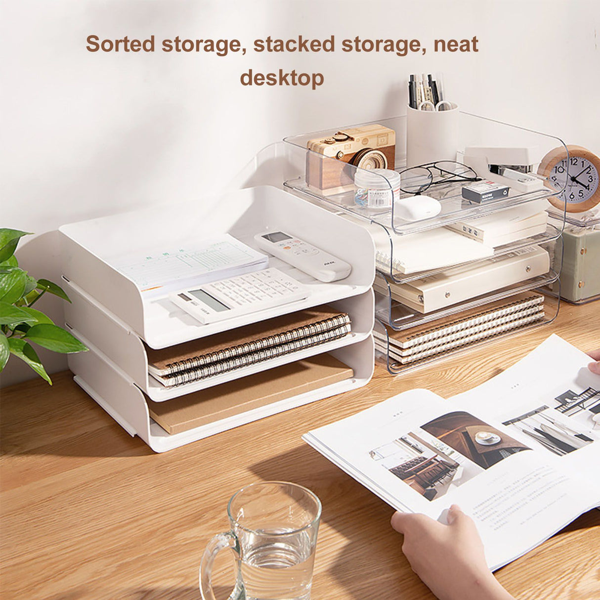 Desktop Storage Box Storage Case House Office Stackable Lateral Desk Document Organizer for File Notebook Clear