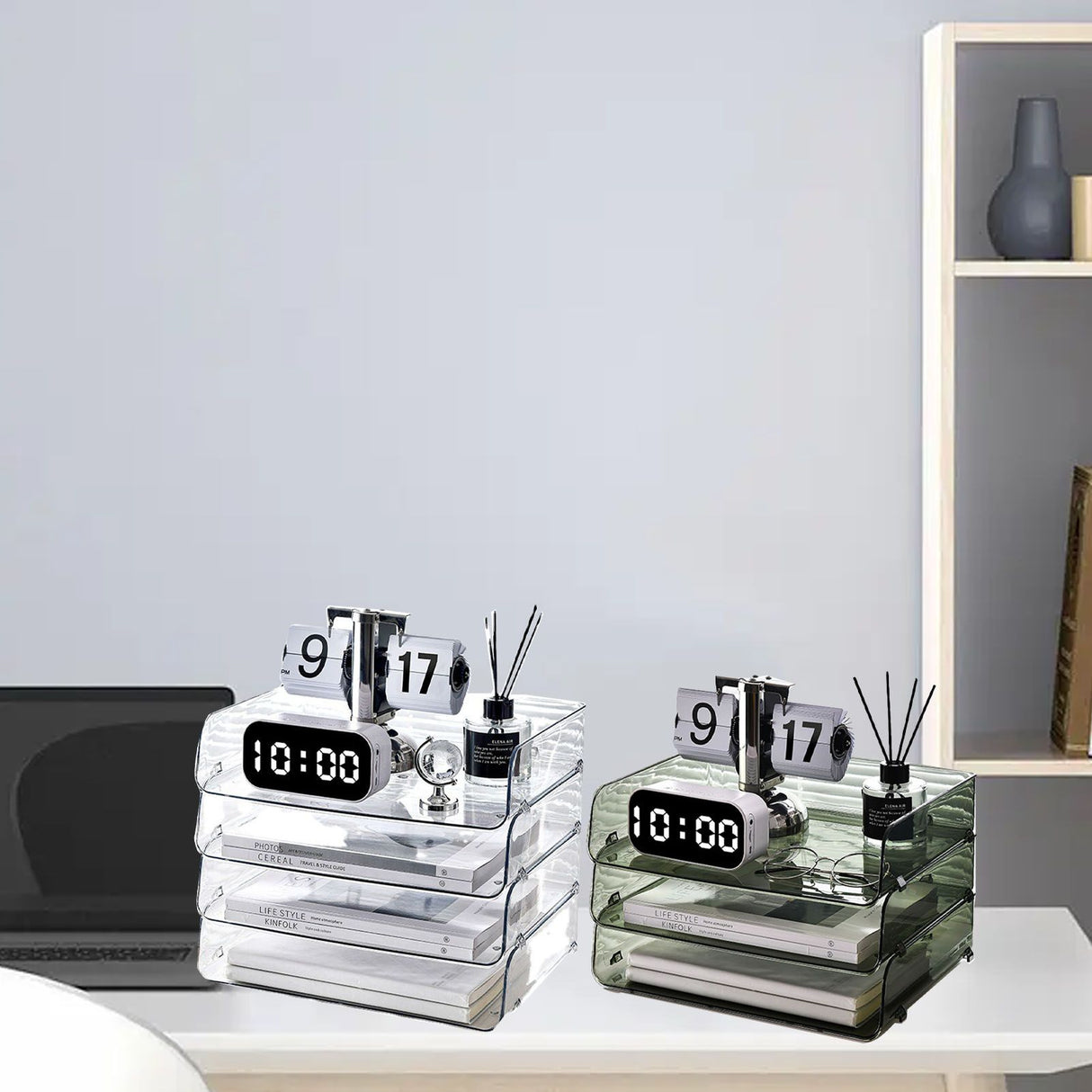 A4 Paper Storage Box Stackable Plastic Large Opening Single Layer Desktop File Organizer for Office Transparent 32.5x25x7.5cm/12.8x9.8x3.0in
