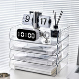 A4 Paper Storage Box Stackable Plastic Large Opening Single Layer Desktop File Organizer for Office Transparent 32.5x25x7.5cm/12.8x9.8x3.0in - Rear View