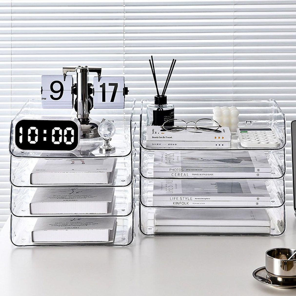 A4 Paper Storage Box Stackable Plastic Large Opening Single Layer Desktop File Organizer for Office Transparent 32.5x25x7.5cm/12.8x9.8x3.0in