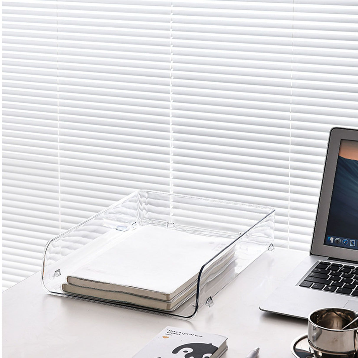 A4 Paper Storage Box Stackable Plastic Large Opening Single Layer Desktop File Organizer for Office Transparent 26.5x33x7.5cm/10.4x13.0x3.0in
