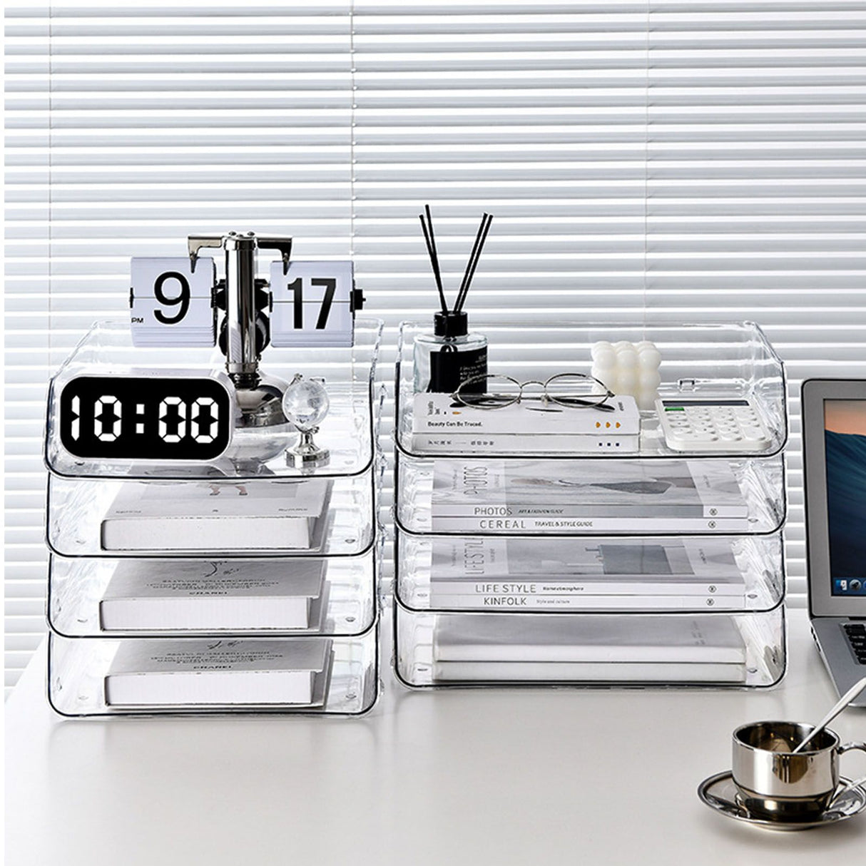 A4 Paper Storage Box Stackable Plastic Large Opening Single Layer Desktop File Organizer for Office Transparent 26.5x33x7.5cm/10.4x13.0x3.0in