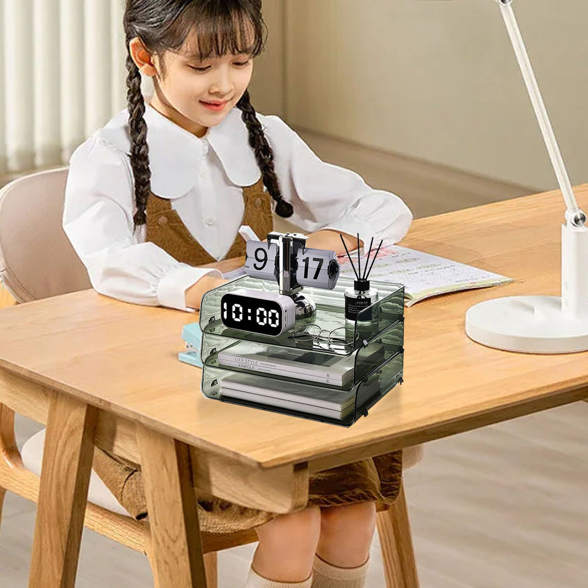 A4 Paper Storage Box Stackable Plastic Large Opening Single Layer Desktop File Organizer for Office Green 32.5x25x7.5cm/12.8x9.8x3.0in