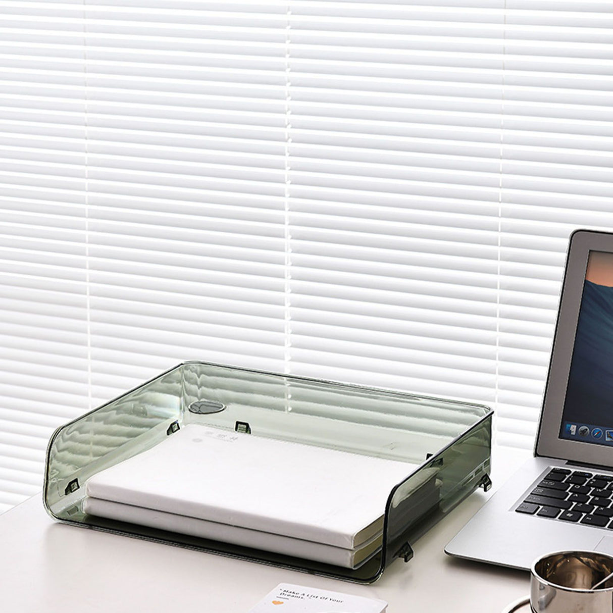 A4 Paper Storage Box Stackable Plastic Large Opening Single Layer Desktop File Organizer for Office Green 32.5x25x7.5cm/12.8x9.8x3.0in