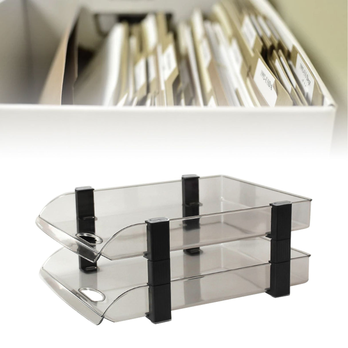Desk File Letter Tray Layered Classified Documents Rack Acrylic Office Storage Rack Dark Black 2 Layers 280x372x144mm
