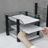 Desk File Letter Tray Layered Classified Documents Rack Acrylic Office Storage Rack Dark Black 3 Layers 280x372x247mm